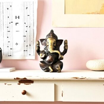 Ganesha Heykeli Pirinç Alaşım Siyah Renklendirme 11,5cm
