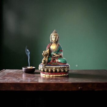 Oturan Buddha Taş İşlemeli Midi Heykel