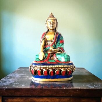 Oturan Buddha Taş İşlemeli Midi Heykel 10cm