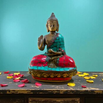Oturan Buddha Taş İşlemeli Midi Heykel 10cm