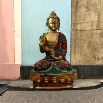 Pirinç Buda Heykeli Taş İşlemeli 25cm
