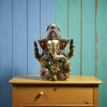 Ganesha Heykeli Pirinç Alaşım & Taş Bezeli 12cm