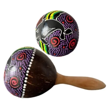 Coconut Marakas Perküsyon El İşlemeli - Büyük Yuvarlak